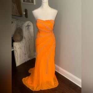 Riva Designs Vibrant Orange Strapless Gown